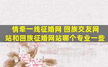 情牵一线征婚网 回族交友网站和回族征婚网站哪个专业一些